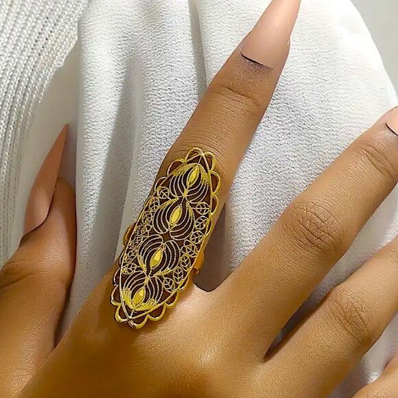 Gold Geometric 24K Exaggerated Ring - Picture 1 of 6